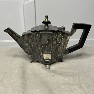 Vintage Footed Art Deco Silver Plated Tea Pot With Handle And Lid